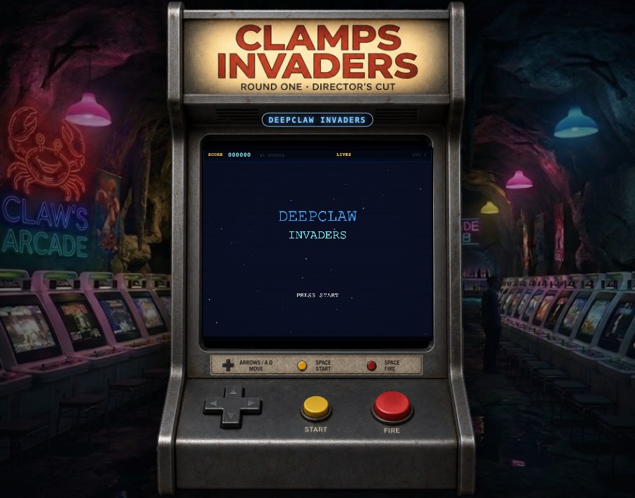 DeepClaw Invaders arcade cabinet preview